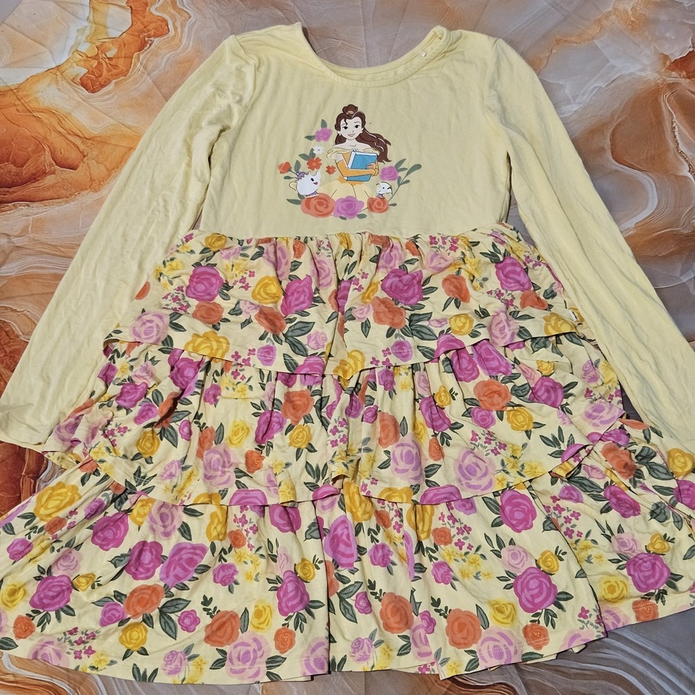 Little Sleepies Disney Belle Floral Tiered Dress Size 10 Beauty and the Beast